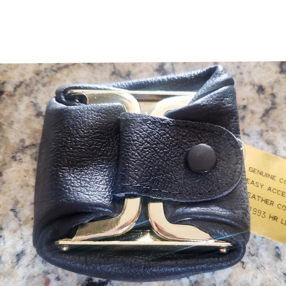 Vintage Cowhide Leather Coin Purse  Gold Tone Double Hinged Frame Western Pouch